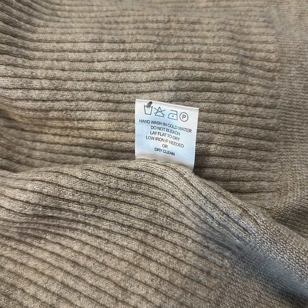 Amour Vert Light Taupe Wool Ribbed Knit Open Front Cardigan Sweater SZ Medium - Picture 6 of 10